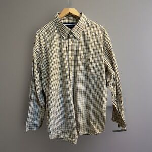 Tommy Hilfiger Men Sz XL Plaid Button Down Shirt Grey Yellow Long Sleeve Cotton